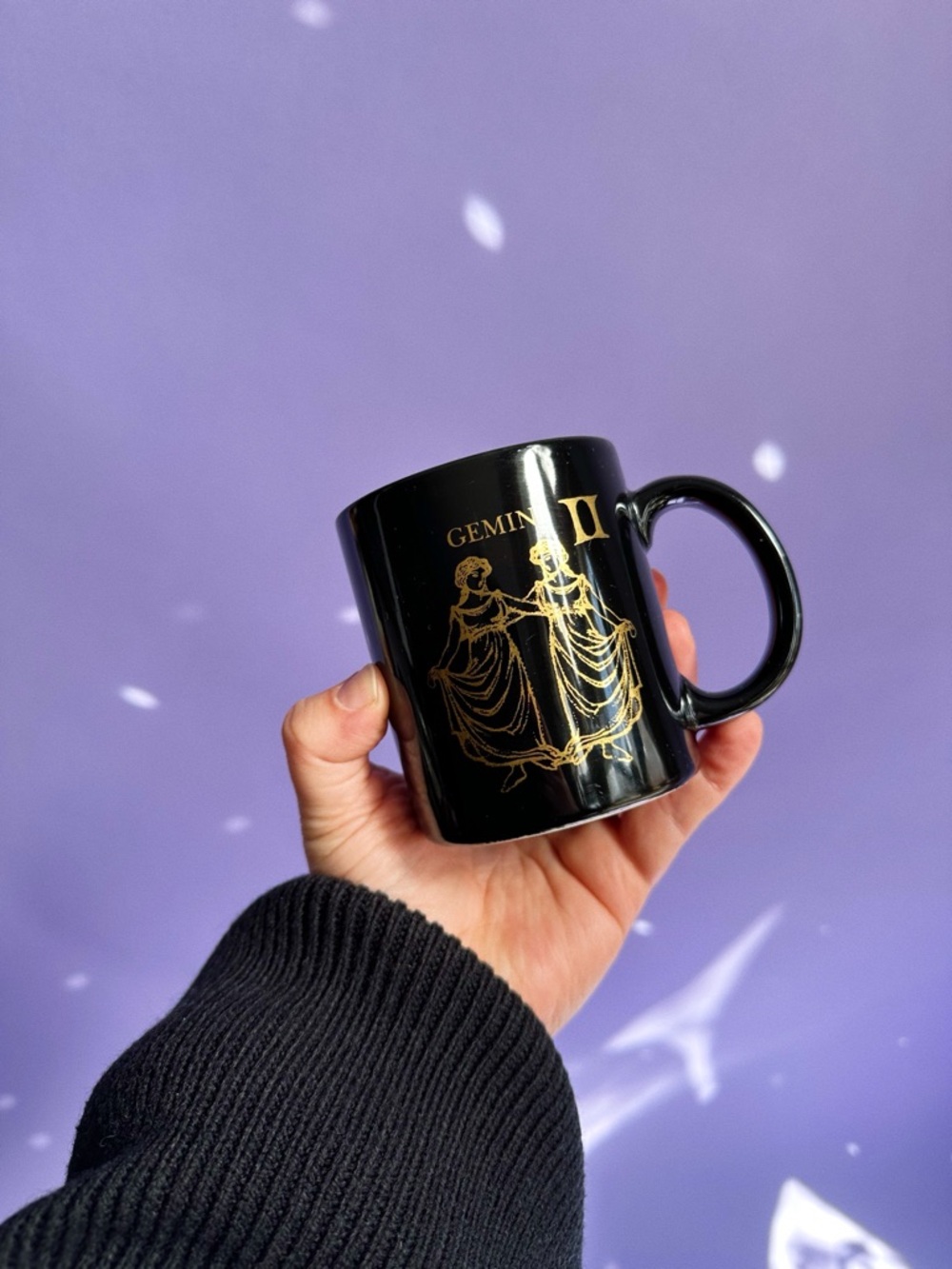 Gemini Gold-Print Black Ceramic Mug